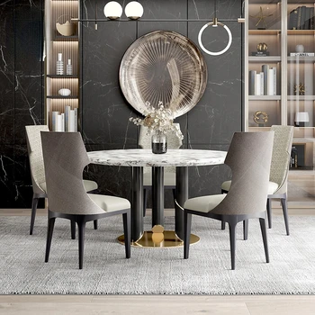 Luz moderna de luxo mármore natural de madeira maciça mesa de jantar de família simples mesa de jantar cadeira de combinação