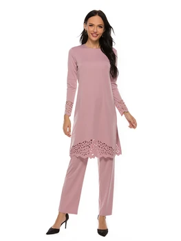 Feminino 2 Peças Muçulmano Conjuntos De Longa Blusa Top Calças De Dubai, Turquia Kaftan Casual De Vestuário Islâmico Árabe Abaya Robe Vestido De Ramadã Ternos