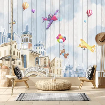 Personalizado Removível Opcional Cartoon Castelo de Aeronaves Faixa Nórdicos Crianças Papéis de parede para Sala de estar, Cama Mural Papéis de Parede Decoração da Casa