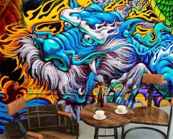beibehang papel de parede Personalizado sala de estar de plano de fundo original, cor legal pintados à mão graffiti dragão bar, KTV clube a decoração home