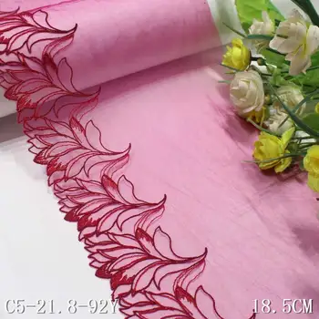 28Yards Novo de Alta Qualidade a Flor Vermelha de Laço Roxo Malha de Tecido Bordado para a Mulher Vestido de Guarnição de Material