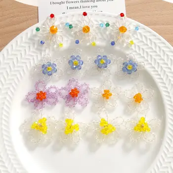 2pcs super fada esferas de cristal contraste flor brincos diy mão-tecidos de verão, doces brincos de vestuário, material de atacado