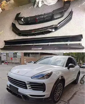 Para O Porsche Cayenne 2018-2023 De Alta Qualidade Real De Fibra De Carbono Frente Lábio Difusor Traseiro Pára-Choques Do Lado Da Saia Spoiler Body Kit