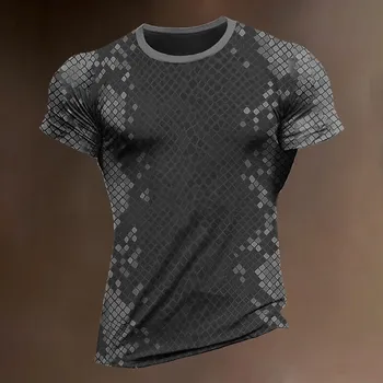 Retro dos homens T-shirt 3D impresso padrão geométrico diário de manga curta rua roupas de verão, moda vestuário para homem