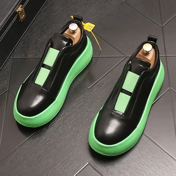 O Designer britânico Mens Branco preto Casual Sapatos de Conforto Moda do Dedo do pé Redondo Gancho Ciclo Masculino de Alta Topo Lesiure Plataforma Zapatos 38-43