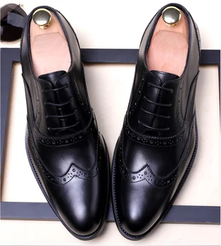 pontudo esculpida sapatos de couro de três conjuntos de bloco de estilo, moda de negócios desgaste formal, respirável de casamento sapatos para homens