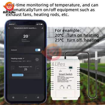 Tuya TH-16 Smart wi-Fi Interruptor da C.A. 85-255V 16A Monitoramento do Sensor de Temperatura do APLICATIVO de Controle Remoto Compatível com Alexa Siri