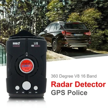 Carro novo Detector de Radar inglês-russo Auto de 360 Graus de Veículos V8 Velocidade Voz de Alerta, de Alarme de Aviso de 16 de Banda LED Display Universal